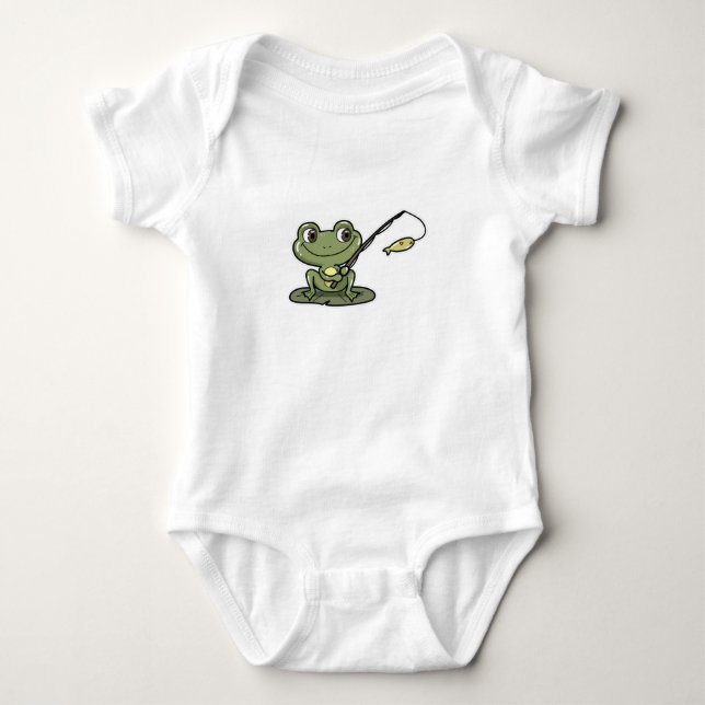 Frog at Fishing with Fishing rod Baby Bodysuit (Front)