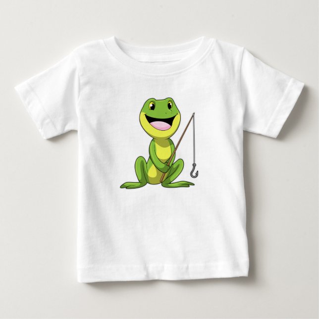 Frog at Fishing with Fishing rod Baby T-Shirt (Front)