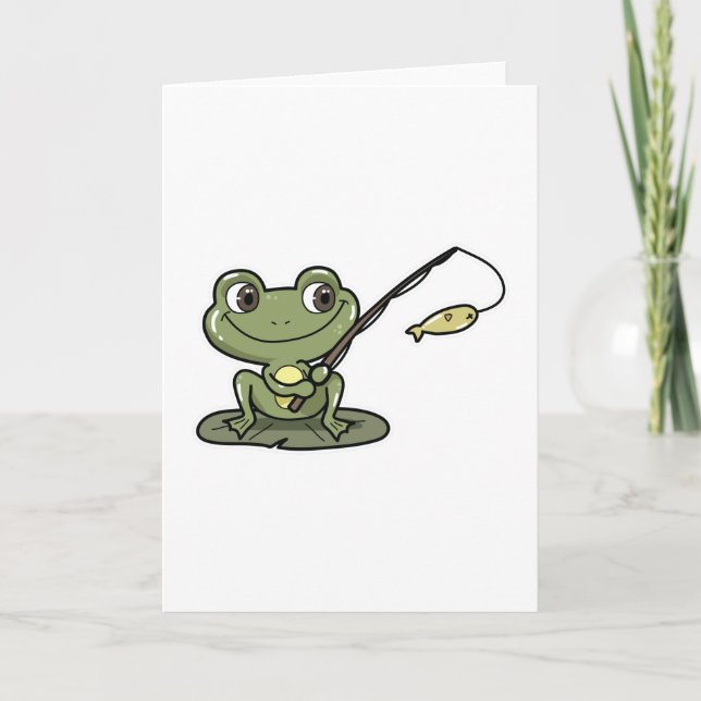 Frog at Fishing with Fishing rod Card (Front)