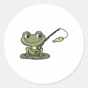 Frog at Fishing with Fishing rod Classic Round Sticker