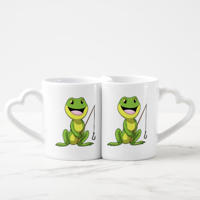 Frog at Fishing with Fishing rod Coffee Mug Set (Front Nesting)