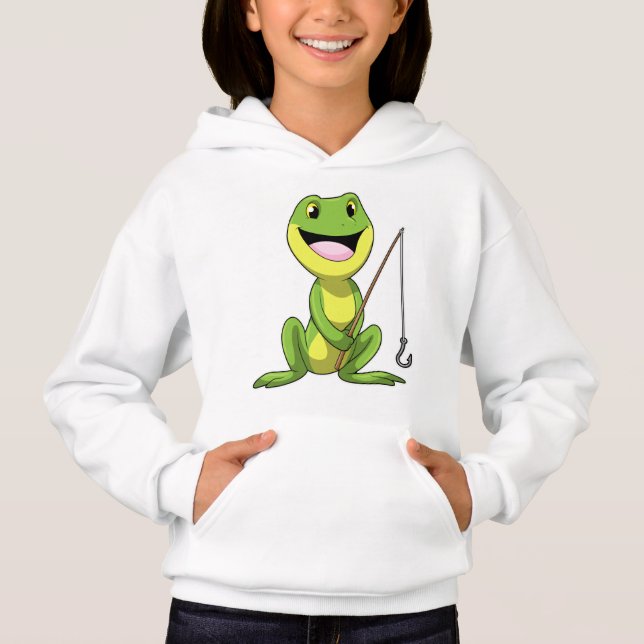 Frog at Fishing with Fishing rod Hoodie (Front)