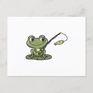 Frog at Fishing with Fishing rod Postcard
