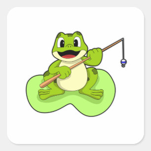 Frog at Fishing with Fishing rod Square Sticker