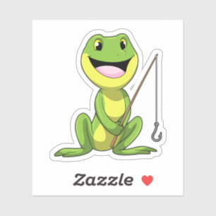 Frog at Fishing with Fishing rod Sticker