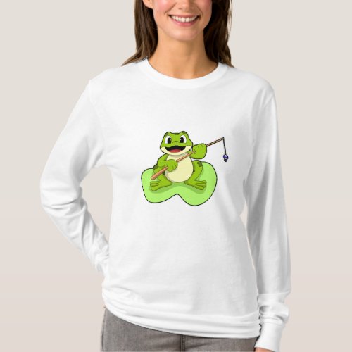 Frog at Fishing with Fishing rod T_Shirt