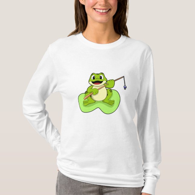 Frog at Fishing with Fishing rod T-Shirt (Front)