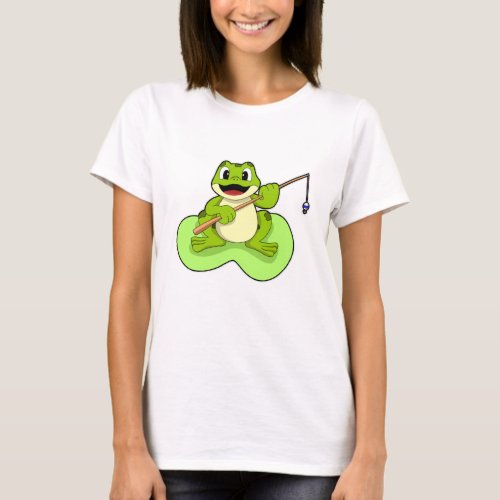 Frog at Fishing with Fishing rod T_Shirt