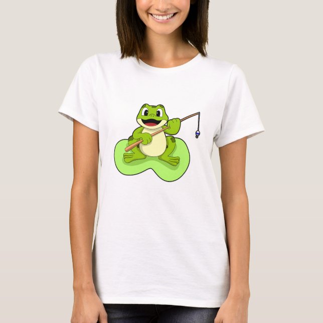 Frog at Fishing with Fishing rod T-Shirt (Front)