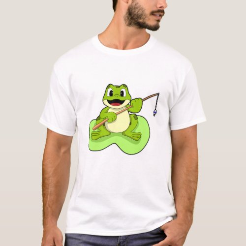 Frog at Fishing with Fishing rod T_Shirt