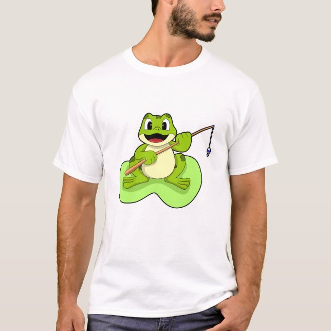 Frog at Fishing with Fishing rod T-Shirt (Front)