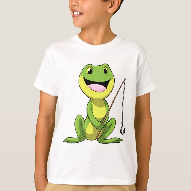 Frog at Fishing with Fishing rod T-Shirt (Front)