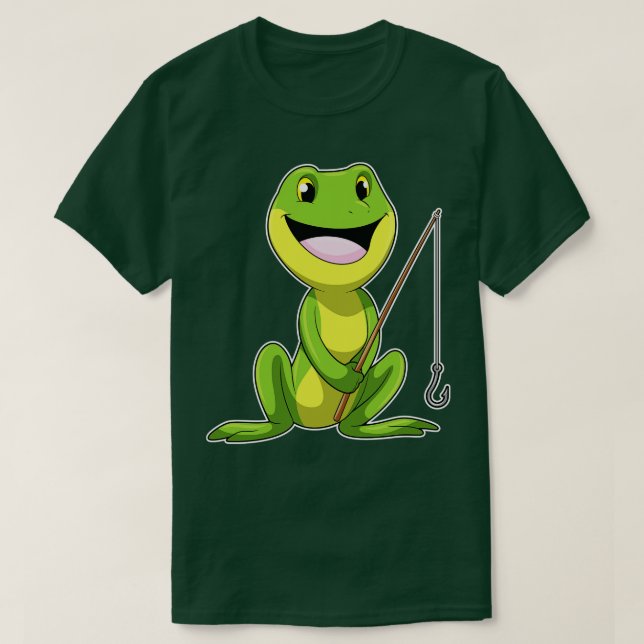 Frog at Fishing with Fishing rod T-Shirt (Design Front)