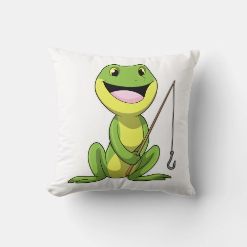 Frog at Fishing with Fishing rod Throw Pillow