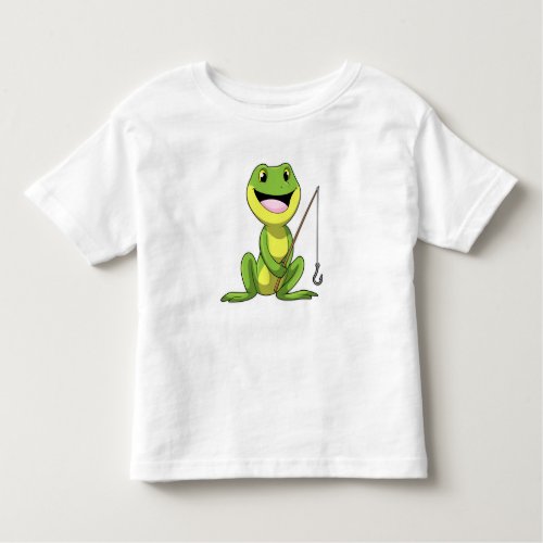 Frog at Fishing with Fishing rod Toddler T_shirt