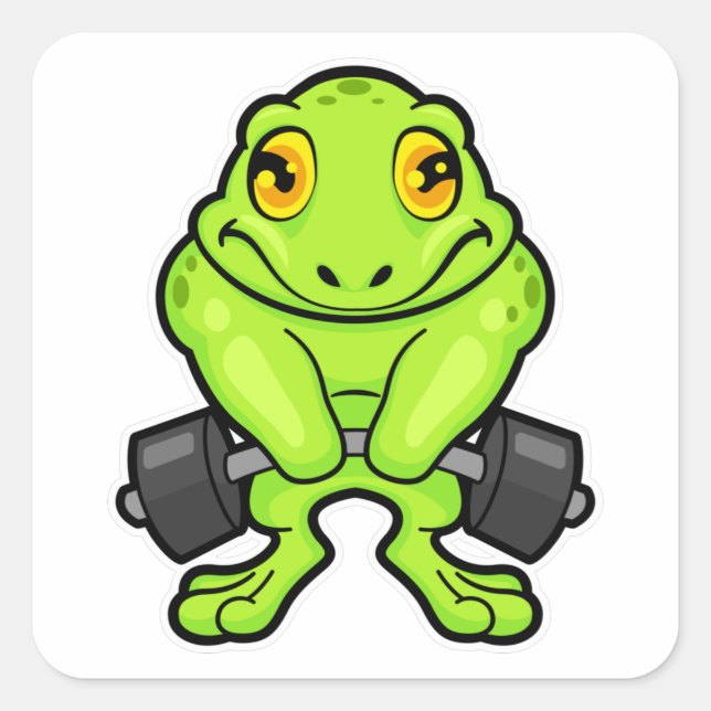 Frog at Fitness with Barbell Square Sticker (Front)
