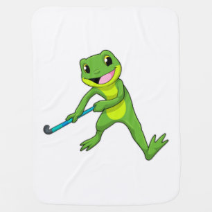 Frog at Hockey with Hockey bat Baby Blanket
