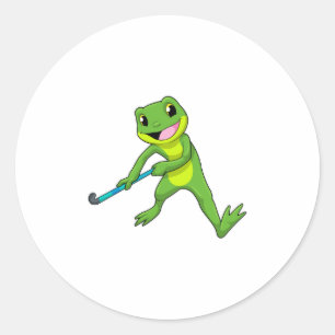 Frog at Hockey with Hockey bat Classic Round Sticker