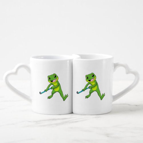 Frog at Hockey with Hockey bat Coffee Mug Set