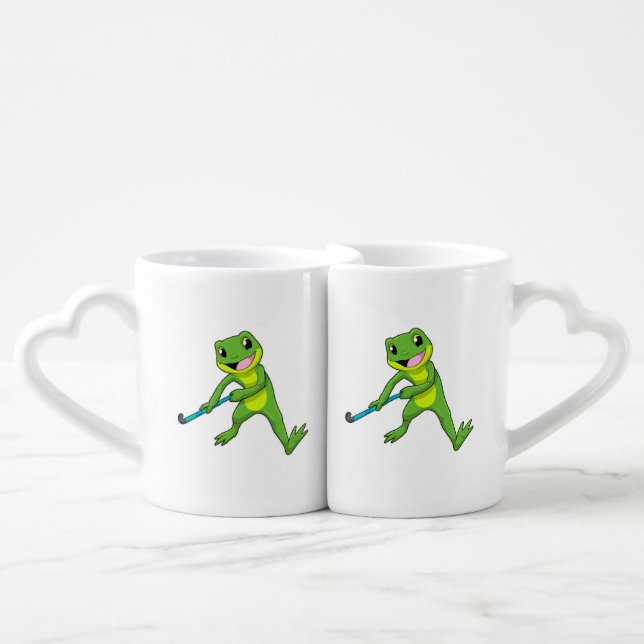 Frog at Hockey with Hockey bat Coffee Mug Set (Front Nesting)