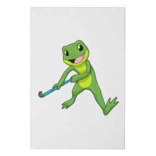 Frog at Hockey with Hockey bat Faux Canvas Print