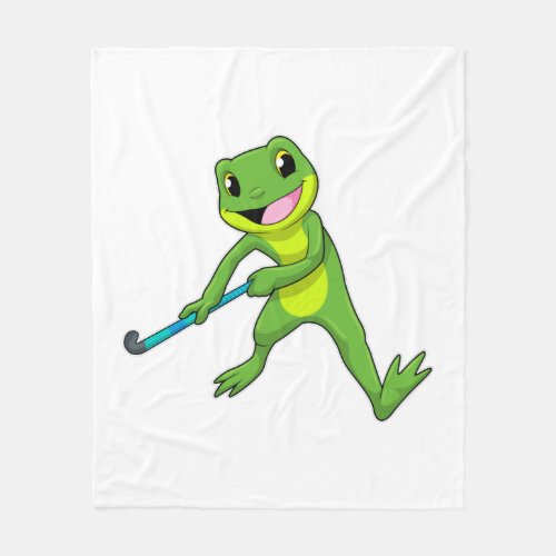 Frog at Hockey with Hockey bat Fleece Blanket