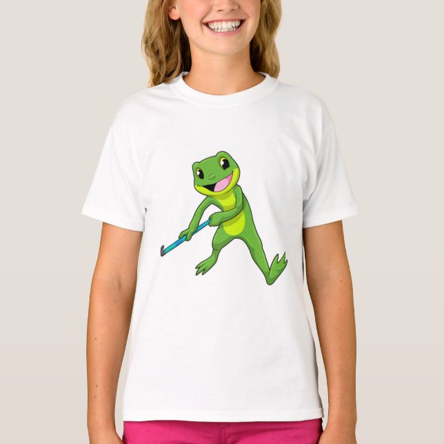 Frog at Hockey with Hockey bat T-Shirt (Front)