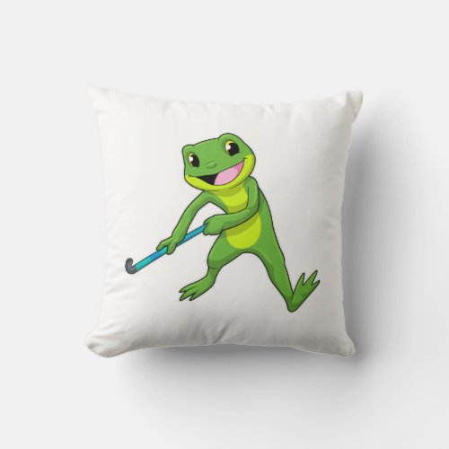 Frog at Hockey with Hockey bat Throw Pillow