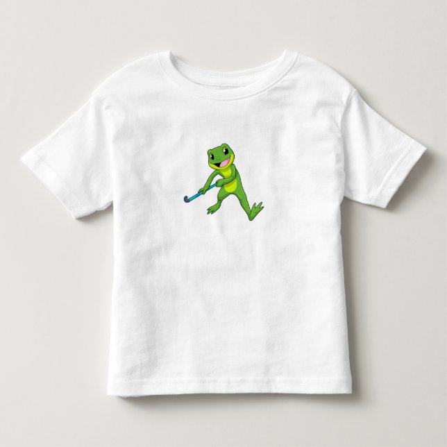 Frog at Hockey with Hockey bat Toddler T-shirt (Front)