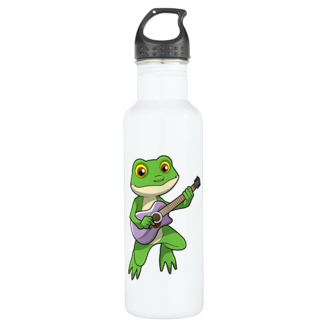 Frog at Music with Guitar Stainless Steel Water Bottle (Front)