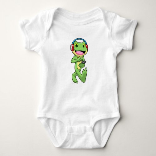Frog at Music with Headphone Baby Bodysuit