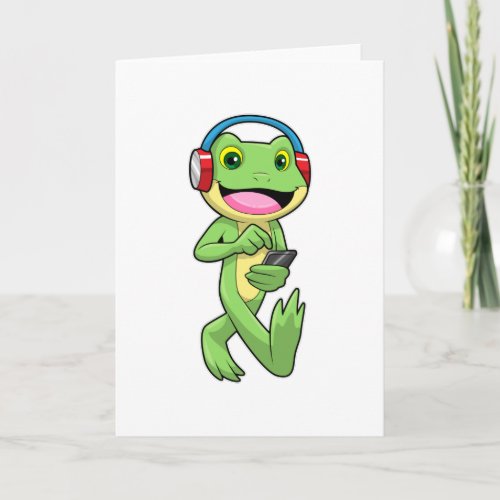 Frog at Music with Headphone Card