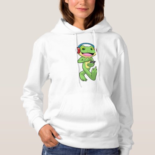 Frog at Music with Headphone Hoodie