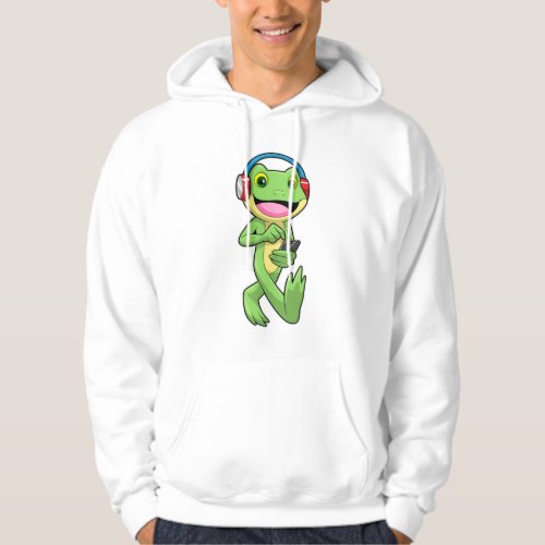Frog at Music with Headphone Hoodie