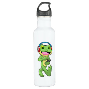 Frog at Music with Headphone Stainless Steel Water Bottle