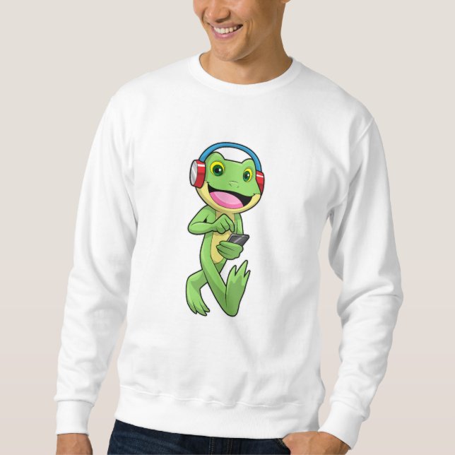 Frog at Music with Headphone Sweatshirt (Front)