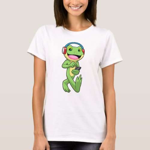 Frog at Music with Headphone T_Shirt