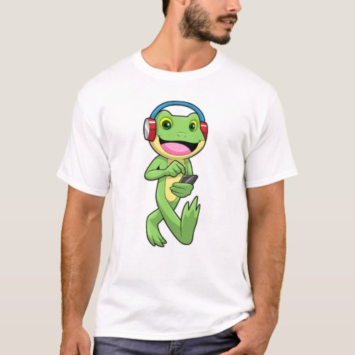 Frog at Music with Headphone T_Shirt