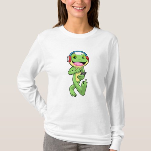 Frog at Music with Headphone T_Shirt