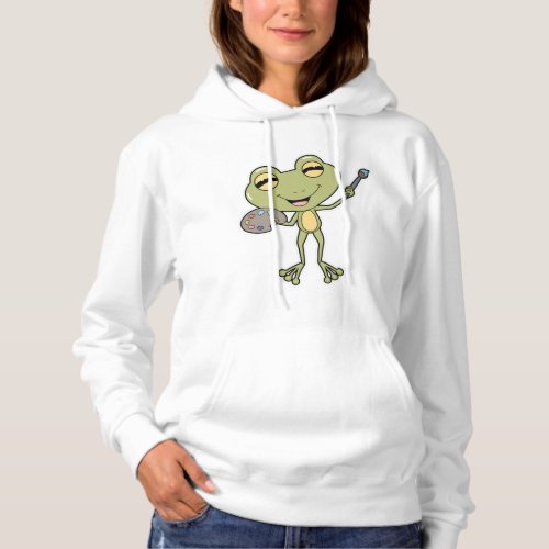 Frog at Painting with Brush  Paint Hoodie