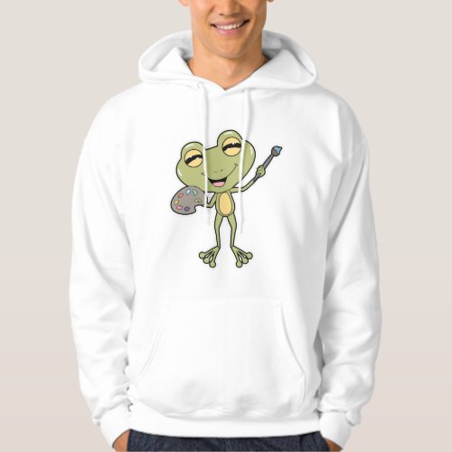 Frog at Painting with Brush  Paint Hoodie