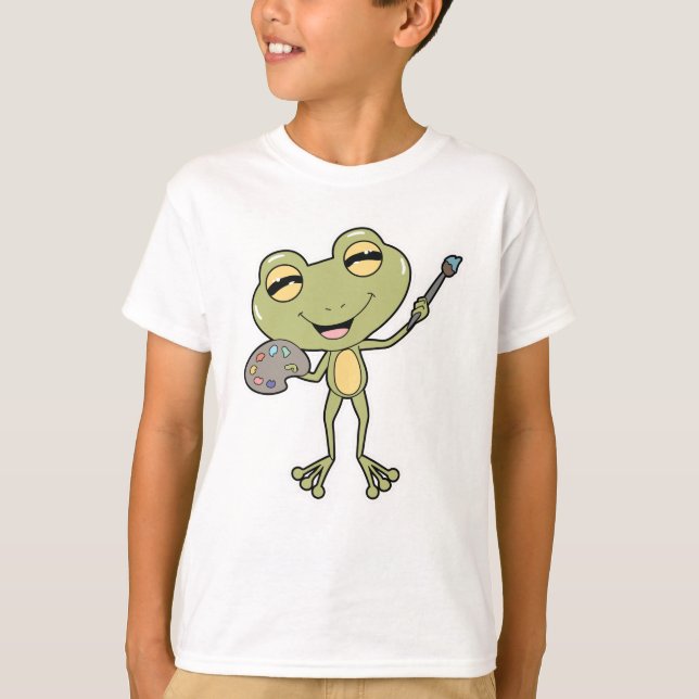 Frog at Painting with Brush & Paint T-Shirt (Front)