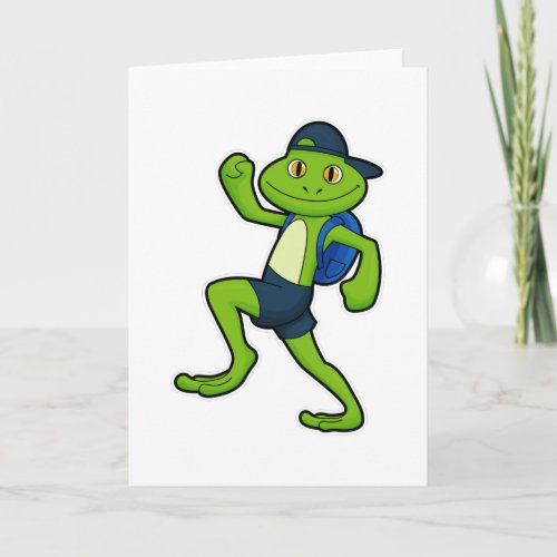 Frog at Running with Backpack  Hat Card