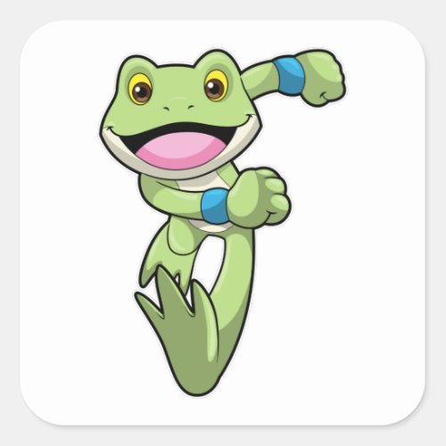 Frog at Running with Sweatband Square Sticker