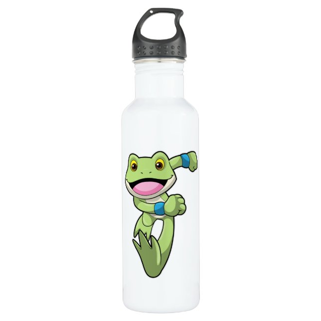 Frog at Running with Sweatband Stainless Steel Water Bottle (Front)