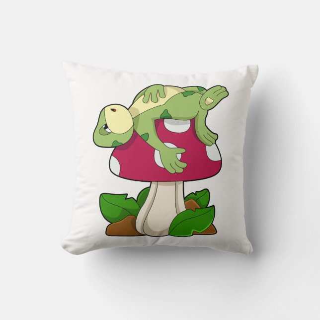 Frog at Sleeping with Mushroom Throw Pillow (Front)