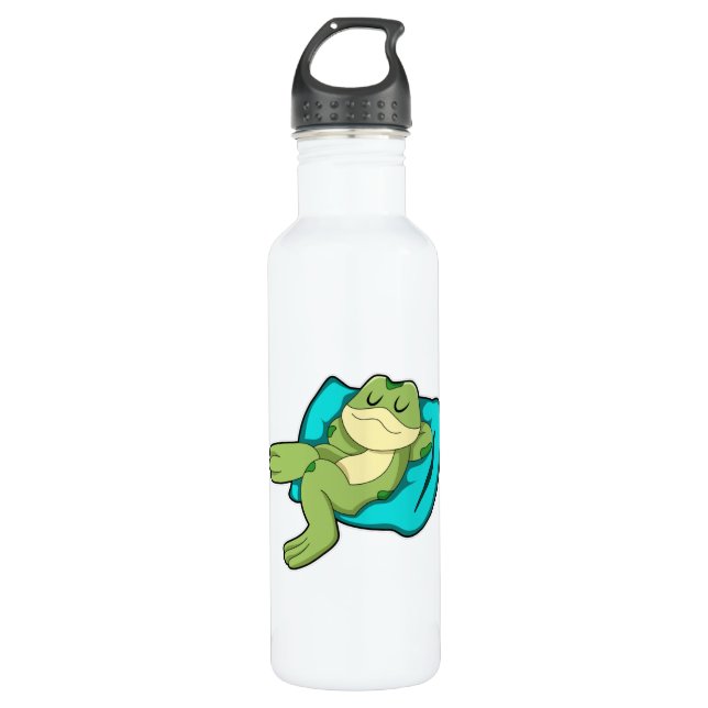 Frog at Sleeping with Pillow Stainless Steel Water Bottle (Front)