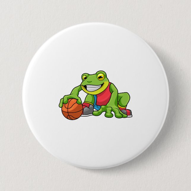 Frog at Sports with Basketball Button (Front)