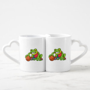 Frog at Sports with Basketball Coffee Mug Set