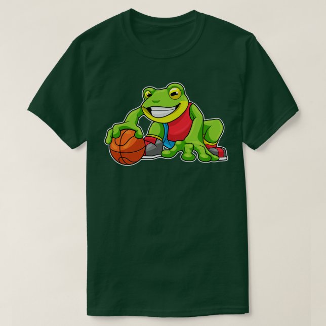 Frog at Sports with Basketball T-Shirt (Design Front)